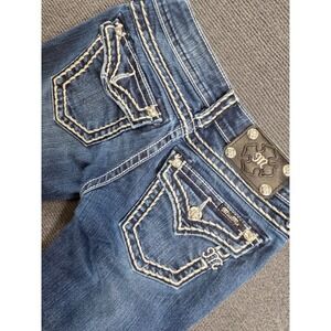 Miss Me Dark Blue Skinny Jeans with Cream Stitching